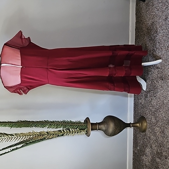 Roaman's Brick Red Short Sleeve Dress with Sheer Gauze Accents NWT - Picture 3 of 12